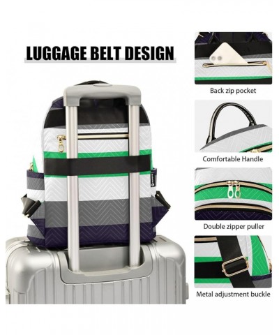 Women Backpack Horizontal Lines Black Grey Green Anti-Theft Travel Backpack with Luggage Belt Lightweight Handbag Lady Purse ...