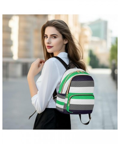 Women Backpack Horizontal Lines Black Grey Green Anti-Theft Travel Backpack with Luggage Belt Lightweight Handbag Lady Purse ...