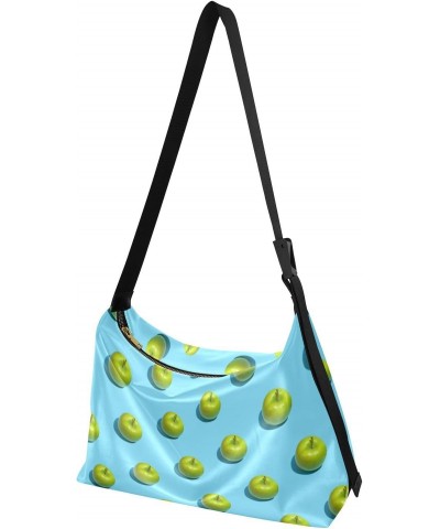 Large Crossbody Bag Green Apples on Blue PU Leather Shoulder Bag for Women Girls $15.84 Crossbody Bags