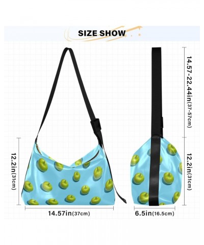 Large Crossbody Bag Green Apples on Blue PU Leather Shoulder Bag for Women Girls $15.84 Crossbody Bags