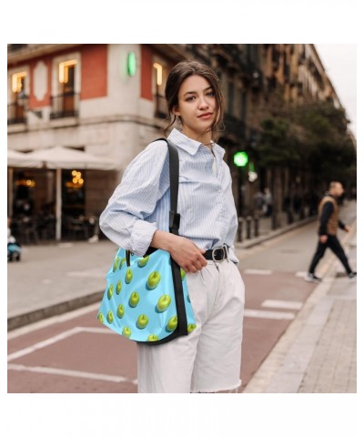 Large Crossbody Bag Green Apples on Blue PU Leather Shoulder Bag for Women Girls $15.84 Crossbody Bags