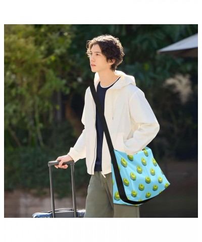 Large Crossbody Bag Green Apples on Blue PU Leather Shoulder Bag for Women Girls $15.84 Crossbody Bags