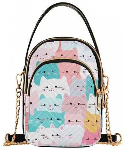 Colorful Cartoon Cat Women's Crossbody Handbags with Zipper, Casual Leather Cell Phone Purse Crossbody Bags for Ladies $15.07...