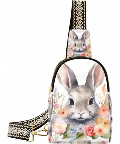 Sling Bag for Women Watercolor Floral Easter Rabbit Pattern Crossbody Bag Small Chest Bag Shoulder Bag Cell Phone Purse for C...