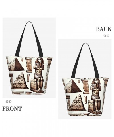 Women Shoulder Bag Ancient-Egyptian-Pyramid-Pharaoh Foldable Tote Bag With Zipper Closure Casual Shopping Purse Daily Bag $15...