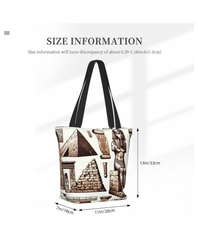 Women Shoulder Bag Ancient-Egyptian-Pyramid-Pharaoh Foldable Tote Bag With Zipper Closure Casual Shopping Purse Daily Bag $15...