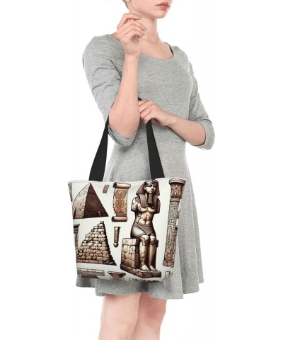 Women Shoulder Bag Ancient-Egyptian-Pyramid-Pharaoh Foldable Tote Bag With Zipper Closure Casual Shopping Purse Daily Bag $15...