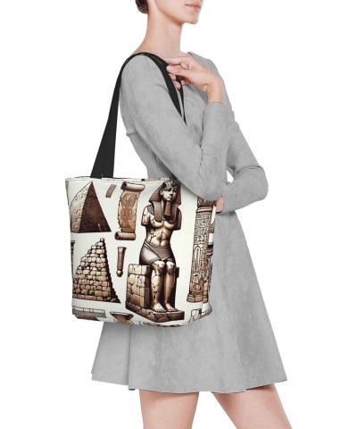 Women Shoulder Bag Ancient-Egyptian-Pyramid-Pharaoh Foldable Tote Bag With Zipper Closure Casual Shopping Purse Daily Bag $15...