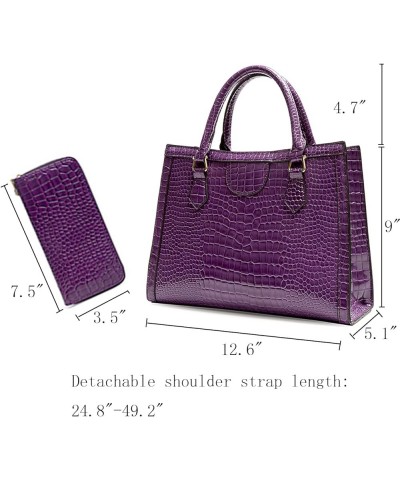 Women's Work Bag Travel Handbag Crocodile Pattern Shoulder Bag Top Handle with Wallet 2pcs Set Apurple $29.39 Totes