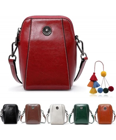 Retro All-Match Vertical Cellphone Bag, Women's Crossbody Leather Shoulder Bags, Leather Small Crossbody Bags for Women A Col...