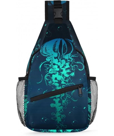 Ocean Sea Animal Jellyfish Sling Crossbody Bag for Women Men, Sling Backpack Travel Hiking Casual Daypack Chest Bag Purse Sho...