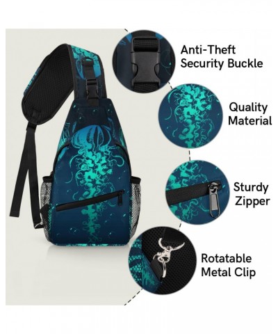 Ocean Sea Animal Jellyfish Sling Crossbody Bag for Women Men, Sling Backpack Travel Hiking Casual Daypack Chest Bag Purse Sho...