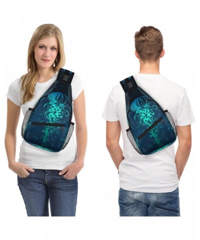 Ocean Sea Animal Jellyfish Sling Crossbody Bag for Women Men, Sling Backpack Travel Hiking Casual Daypack Chest Bag Purse Sho...