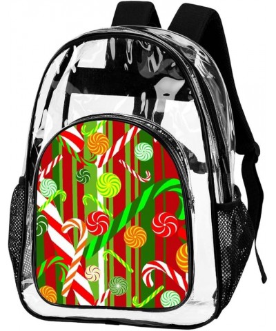 Clear Backpack Heavy Duty Transparent Backpack PVC See Through Bookbag for Women Men (Christmas Red Green Sweet Candy Cane) P...