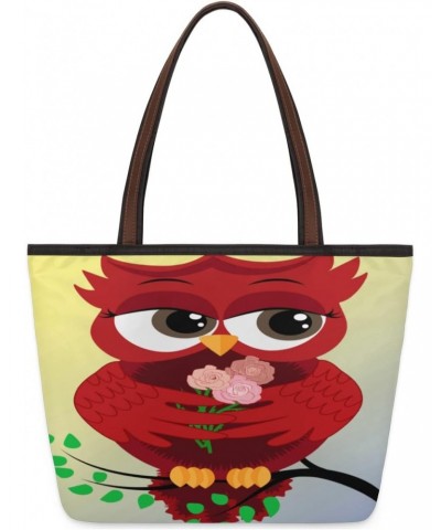 Cute Beautiful Red Owl Branch Spring Large Tote Bag for Women Shoulder Handbags with Zippper Top Handle Satchel Bags for Shop...