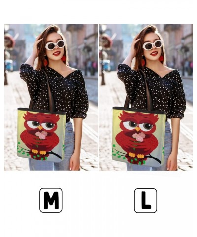 Cute Beautiful Red Owl Branch Spring Large Tote Bag for Women Shoulder Handbags with Zippper Top Handle Satchel Bags for Shop...