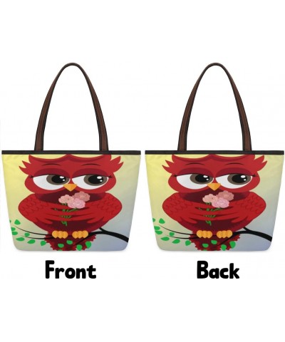 Cute Beautiful Red Owl Branch Spring Large Tote Bag for Women Shoulder Handbags with Zippper Top Handle Satchel Bags for Shop...