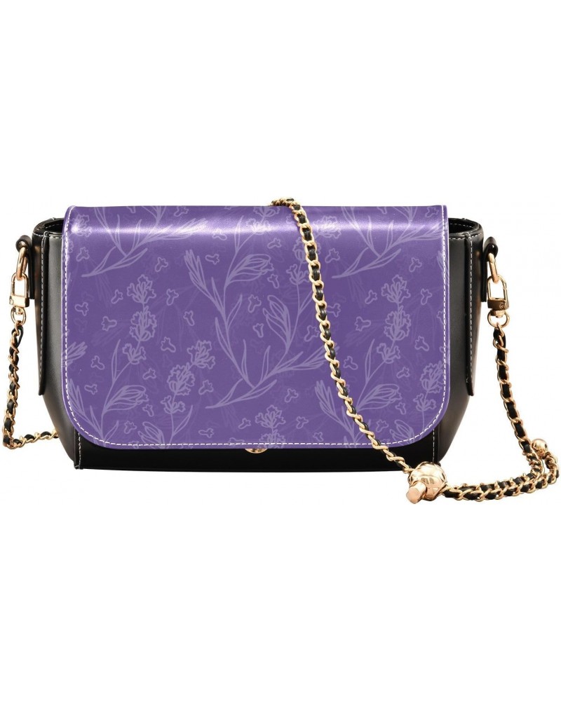 Lavender Flower Purple Crossbody Bags for Women Purse Leather Shoulder Bag Handbag for Daily Gifts Work $16.00 Shoulder Bags