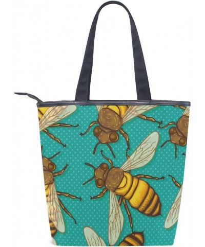 Tote Canvas Shoulder Bag Bee Retro Comic Womens Handbag $11.04 Shoulder Bags