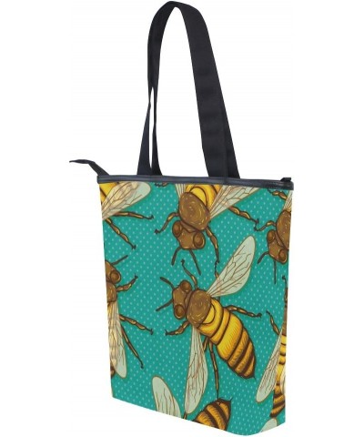 Tote Canvas Shoulder Bag Bee Retro Comic Womens Handbag $11.04 Shoulder Bags