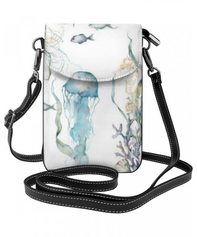 Sea Jellyfish Coral Fish Ocean Women Small Crossbody Cell Phone Purse Leather Fashion Shoulder Bag With Shoulder Strap $17.80...