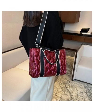 Puffer Tote Bag for Women Quilted Padded Handbag Puffy Tote Purse Lightweight Down Padding Crossbody Bag Puffer Bag B05-red $...