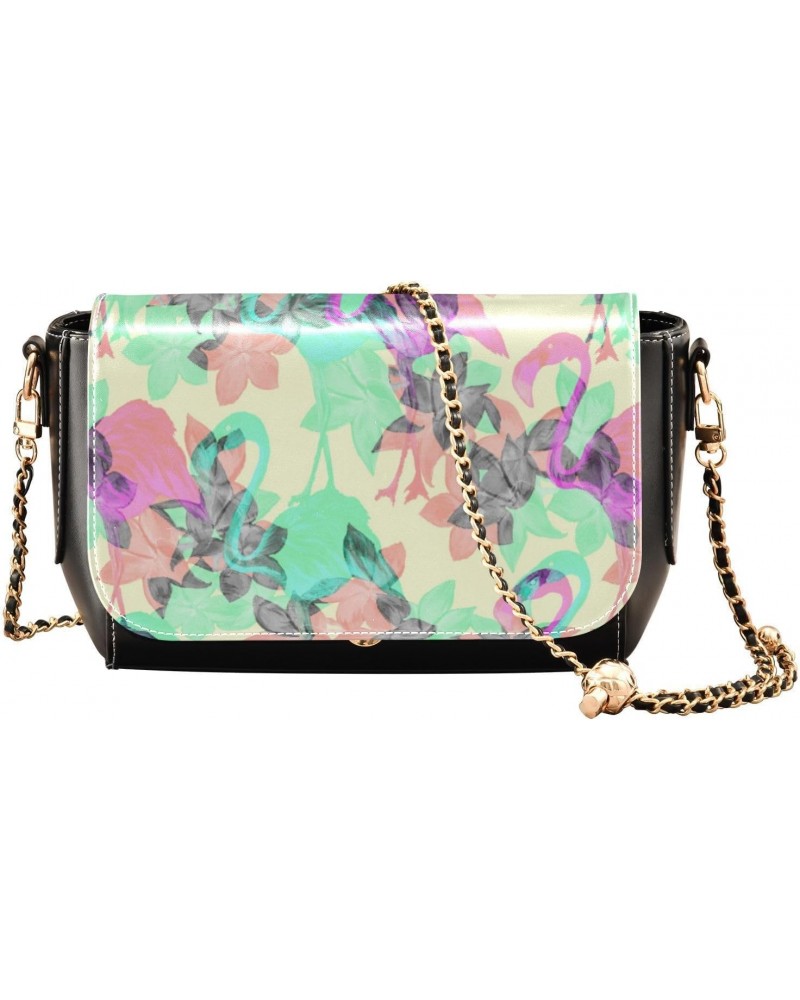 Flamingo Flowers Shoulder Bag Crossbody for Womens Trendy Black Bags with Adjustable Strap Sport Sling Bag $23.59 Crossbody Bags