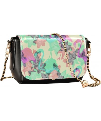 Flamingo Flowers Shoulder Bag Crossbody for Womens Trendy Black Bags with Adjustable Strap Sport Sling Bag $23.59 Crossbody Bags