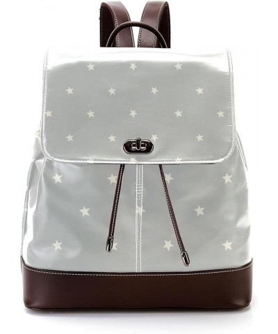 Women's Flap Backpack Purse Stars on Gray Leather Work Travel Daypack for Ladies Girls Multicolor 04 $25.00 Backpacks