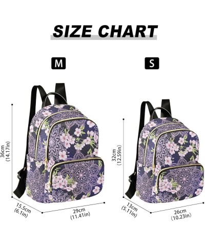 Mini Backpack for Women, Purple Mandala Cherry Flower Travel Backpack Purse for Ladies, Small Bookbag Daypack Shoulder Bag M ...