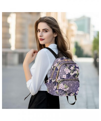 Mini Backpack for Women, Purple Mandala Cherry Flower Travel Backpack Purse for Ladies, Small Bookbag Daypack Shoulder Bag M ...