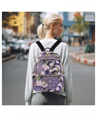 Mini Backpack for Women, Purple Mandala Cherry Flower Travel Backpack Purse for Ladies, Small Bookbag Daypack Shoulder Bag M ...