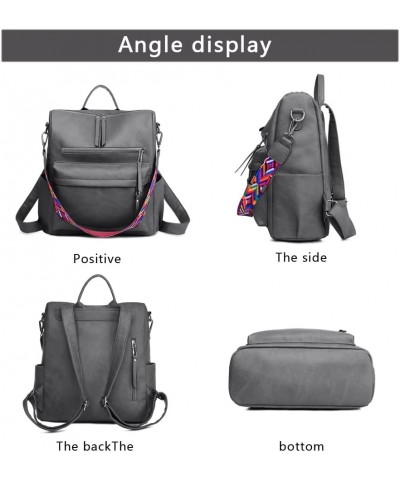 Leather Women Backpack Purse Fashion Large Multipurpose Convertible Designer Backpack Shoulder Bag Handbags Ladies Grey $14.6...