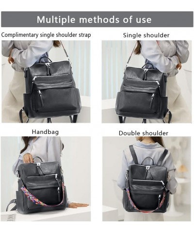 Leather Women Backpack Purse Fashion Large Multipurpose Convertible Designer Backpack Shoulder Bag Handbags Ladies Grey $14.6...