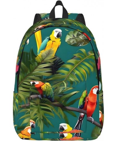 Tropical Plants And Parrots Print Lightweight Travel Canvas Backpack Casual Daypack For Men Women Work, Sports, Beach Black S...