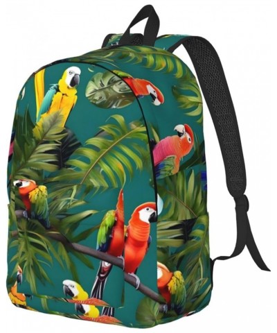 Tropical Plants And Parrots Print Lightweight Travel Canvas Backpack Casual Daypack For Men Women Work, Sports, Beach Black S...