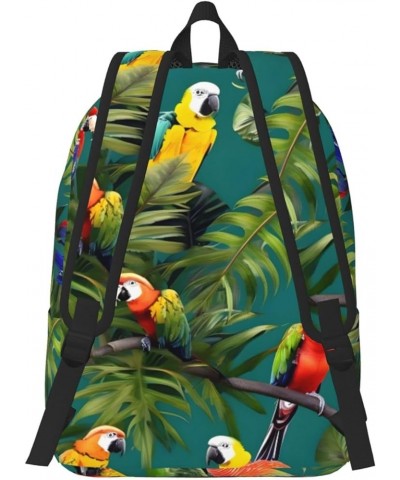 Tropical Plants And Parrots Print Lightweight Travel Canvas Backpack Casual Daypack For Men Women Work, Sports, Beach Black S...