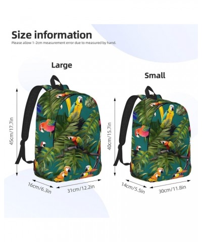 Tropical Plants And Parrots Print Lightweight Travel Canvas Backpack Casual Daypack For Men Women Work, Sports, Beach Black S...