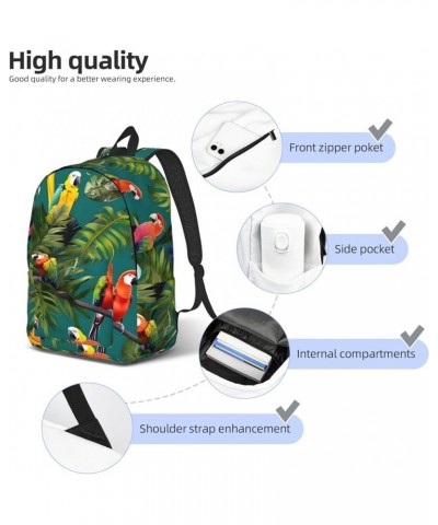 Tropical Plants And Parrots Print Lightweight Travel Canvas Backpack Casual Daypack For Men Women Work, Sports, Beach Black S...