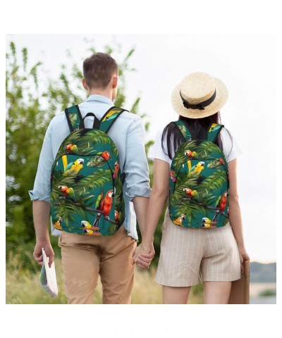 Tropical Plants And Parrots Print Lightweight Travel Canvas Backpack Casual Daypack For Men Women Work, Sports, Beach Black S...