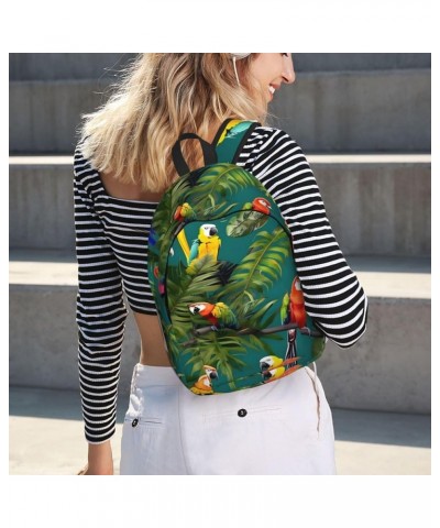 Tropical Plants And Parrots Print Lightweight Travel Canvas Backpack Casual Daypack For Men Women Work, Sports, Beach Black S...