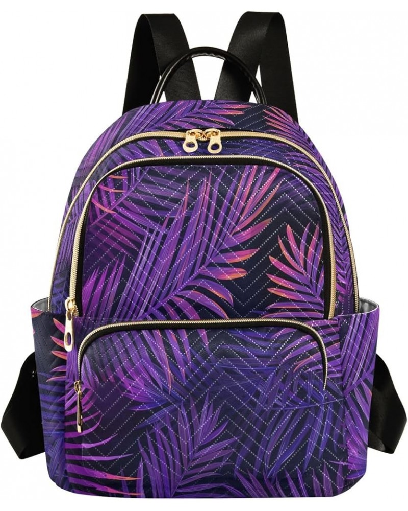 Travel Backpack Purse for Women Fashion Anti-theft Work Casual Purple Palm Leaf Daypack Shoulder Bag Medium Size Medium $18.8...