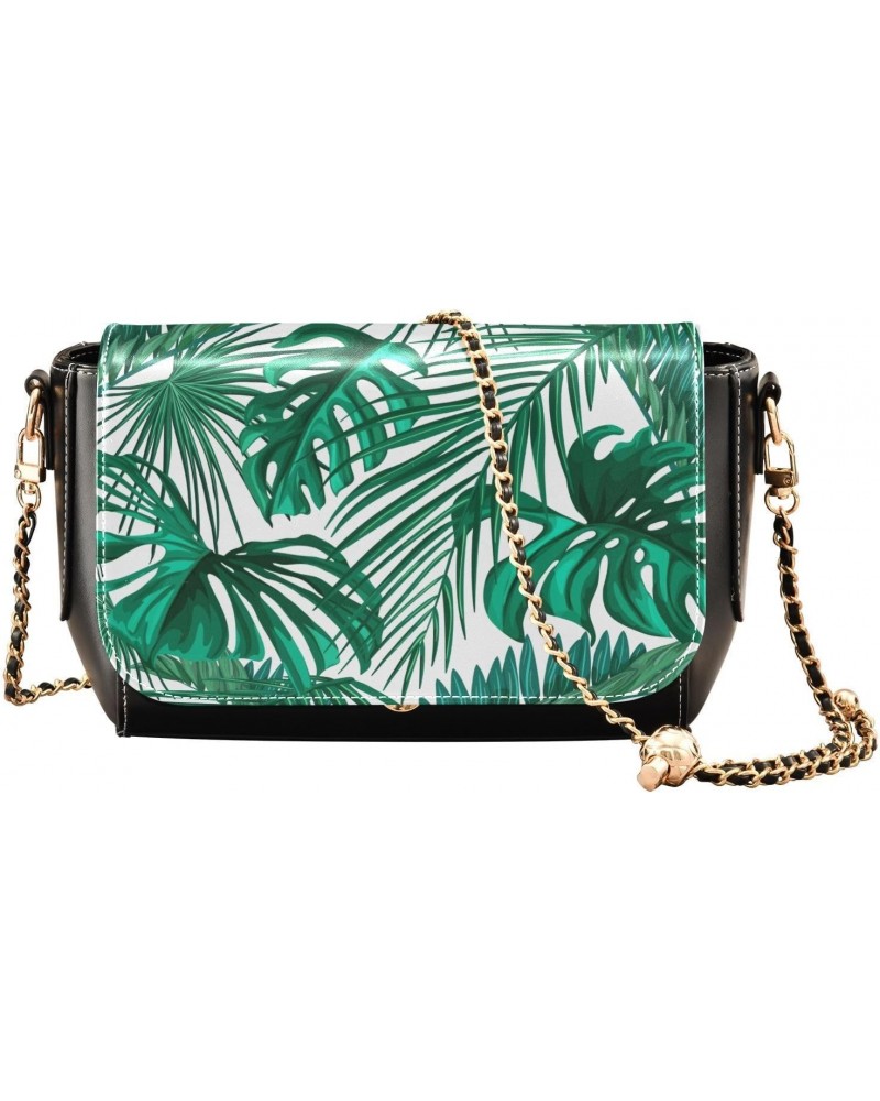 Palm Leaves Crossbody Bags for Women Leather Purse Shoulder Bag Handbag for Gifts Daily Work $18.00 Shoulder Bags