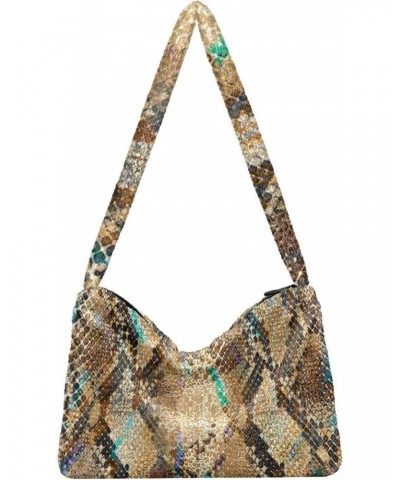 Snake Print Furry Tote Bag for Women Crossbody Bag Shoulder Handbag Puffer Tote with Zipper for Men $9.66 Totes