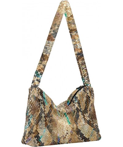 Snake Print Furry Tote Bag for Women Crossbody Bag Shoulder Handbag Puffer Tote with Zipper for Men $9.66 Totes