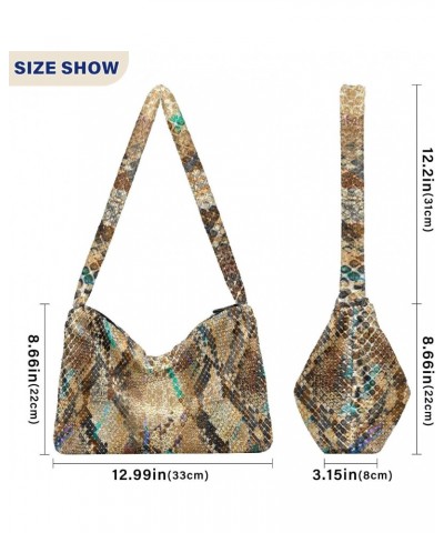 Snake Print Furry Tote Bag for Women Crossbody Bag Shoulder Handbag Puffer Tote with Zipper for Men $9.66 Totes