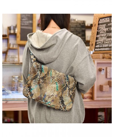 Snake Print Furry Tote Bag for Women Crossbody Bag Shoulder Handbag Puffer Tote with Zipper for Men $9.66 Totes