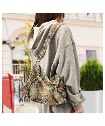 Snake Print Furry Tote Bag for Women Crossbody Bag Shoulder Handbag Puffer Tote with Zipper for Men $9.66 Totes