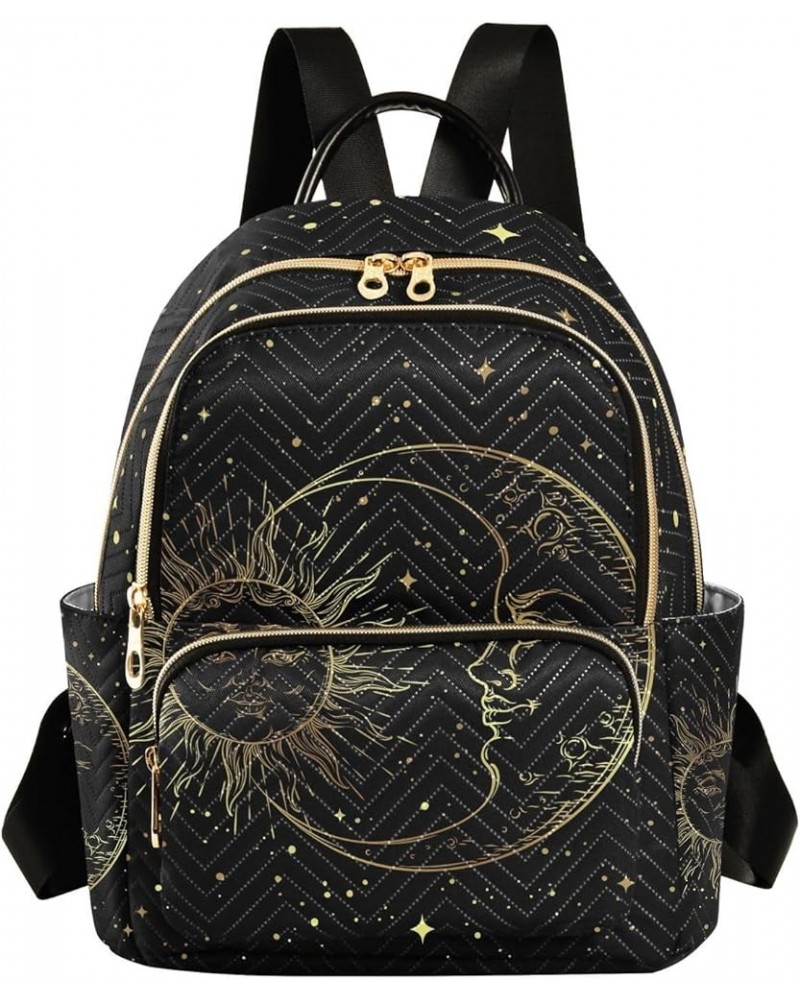 Golden Sun Moon Stars Boho Small Backpack Purse for Women Travel Bag Fashion Daypack Back Pack Shoulder Bag Multicolor Small ...