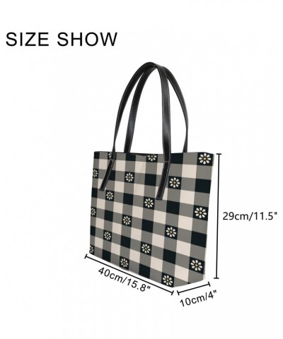 Shoulder Bag Tote Bags for Women Black Striped and Plaid Leather Shopper Work Handbags Large Casual Bag $19.99 Totes